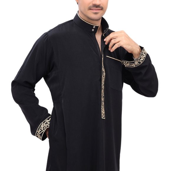 Men Arab thoub Dishdash Long Sleeve Thobe Islamic Robe Kaftan Abaya Dress - Picture 14 of 14
